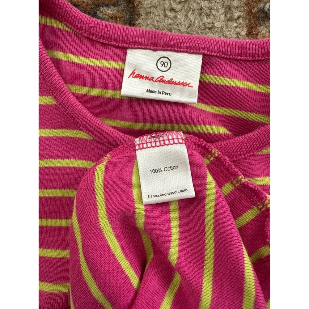 Hanna Andersson Pink Lime Striped 100% Cotton Long Sleeve Dress 90 / Toddler 2T - Picture 7 of 7